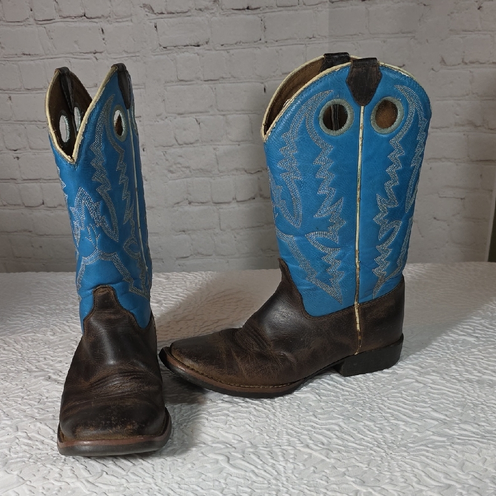 Justin Bent Rail Andrew Blue Youth Western‎ Boots 1.5D